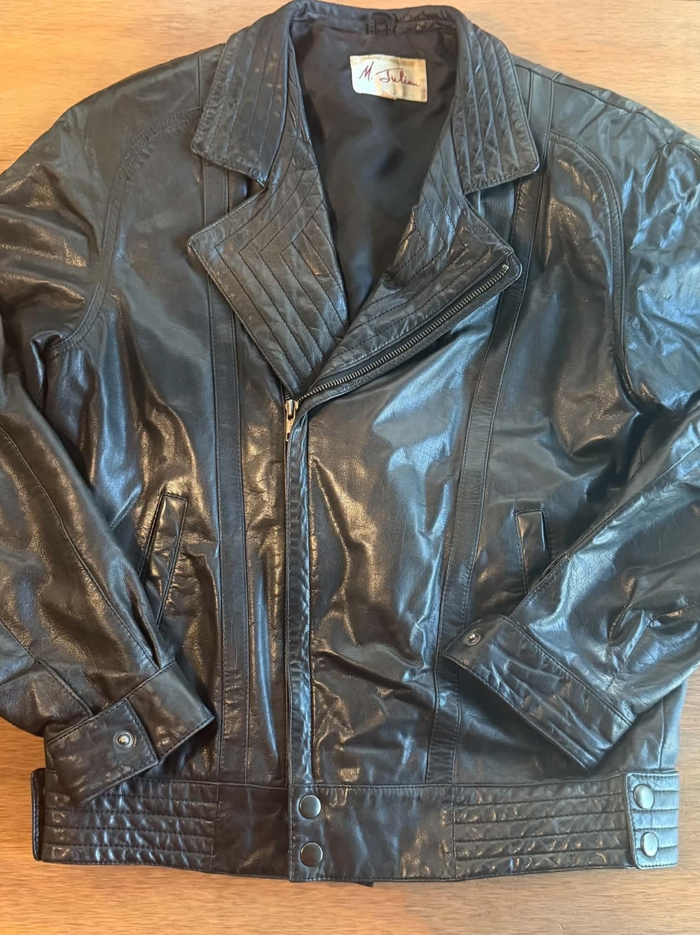 Vtg M. JULIAN Women's Black Leather Size Small Zipper Bomber Motorcycle Jacket